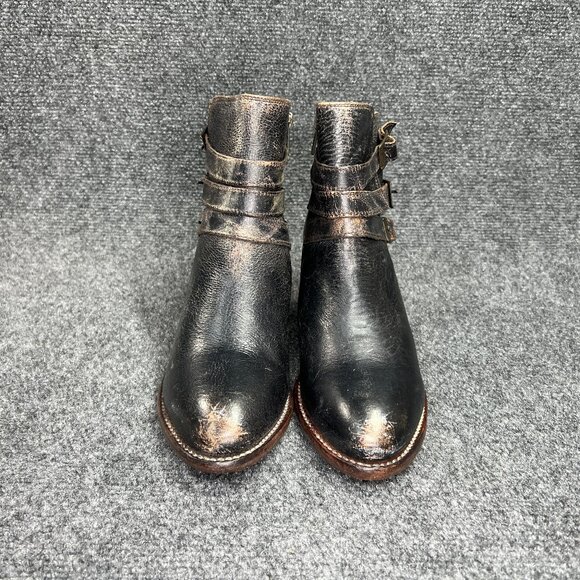 Bed Stu Begin Ankle Boots Women's 8.5 Black Rustic Leather Western Buckle Bootie - Picture 2 of 16